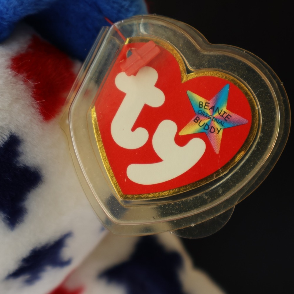 Vintage 2004 Ty Beanie Buddies Blue Patriotic Bear Red White Blue Stars Plush - Picture 5 of 6